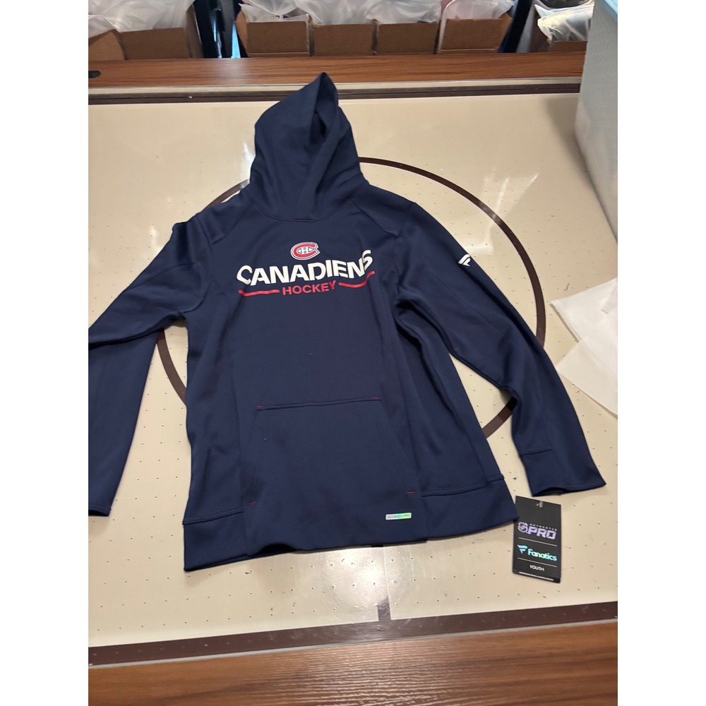 1161 Fanatics Montreal Canadiens NHL Authentic Pro Rink Hoodie Youth M Navy Blue